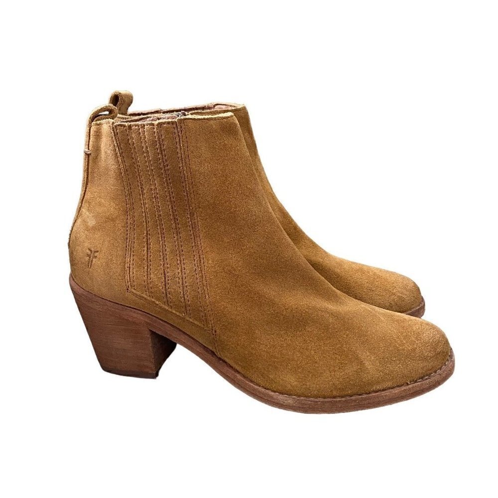 Frye Suede Alton Chelsea Boots Heels Brandy Brown Leather Women's Size 7 B